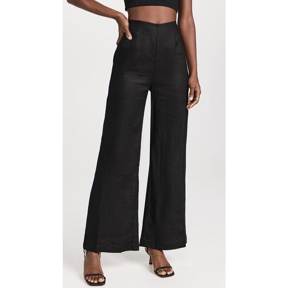 NWT Faithfull The Brand Black High Rise Wide Leg Linen Arto Pants Womens 2